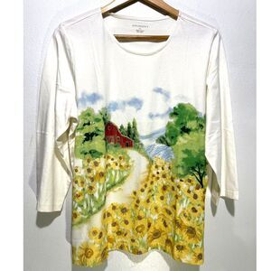 Apple seeds long sleeve graphic t shirt artsy farm sunflowers women XL New